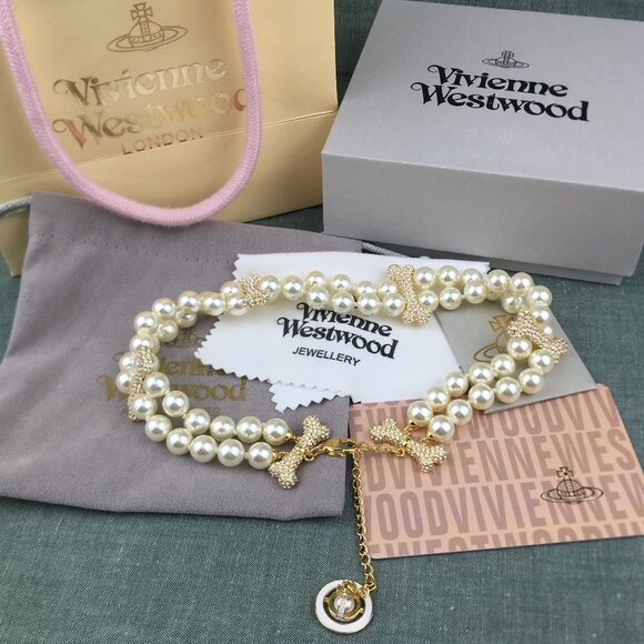 Vivienne Westwood Jewelry - NEW Vivienne Westwood Double layer of Pearl with Bone Rhinestone necklace.